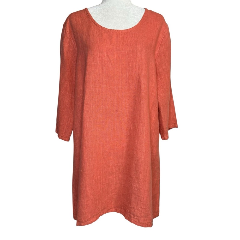 Bryn Walker 100% Linen Shift Dress XS Artsy Oversized Lagenlook Tunic USA Made
